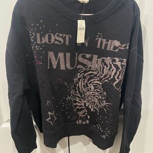 PILCRO Black Graphic Sweatshirt with Tiger Design